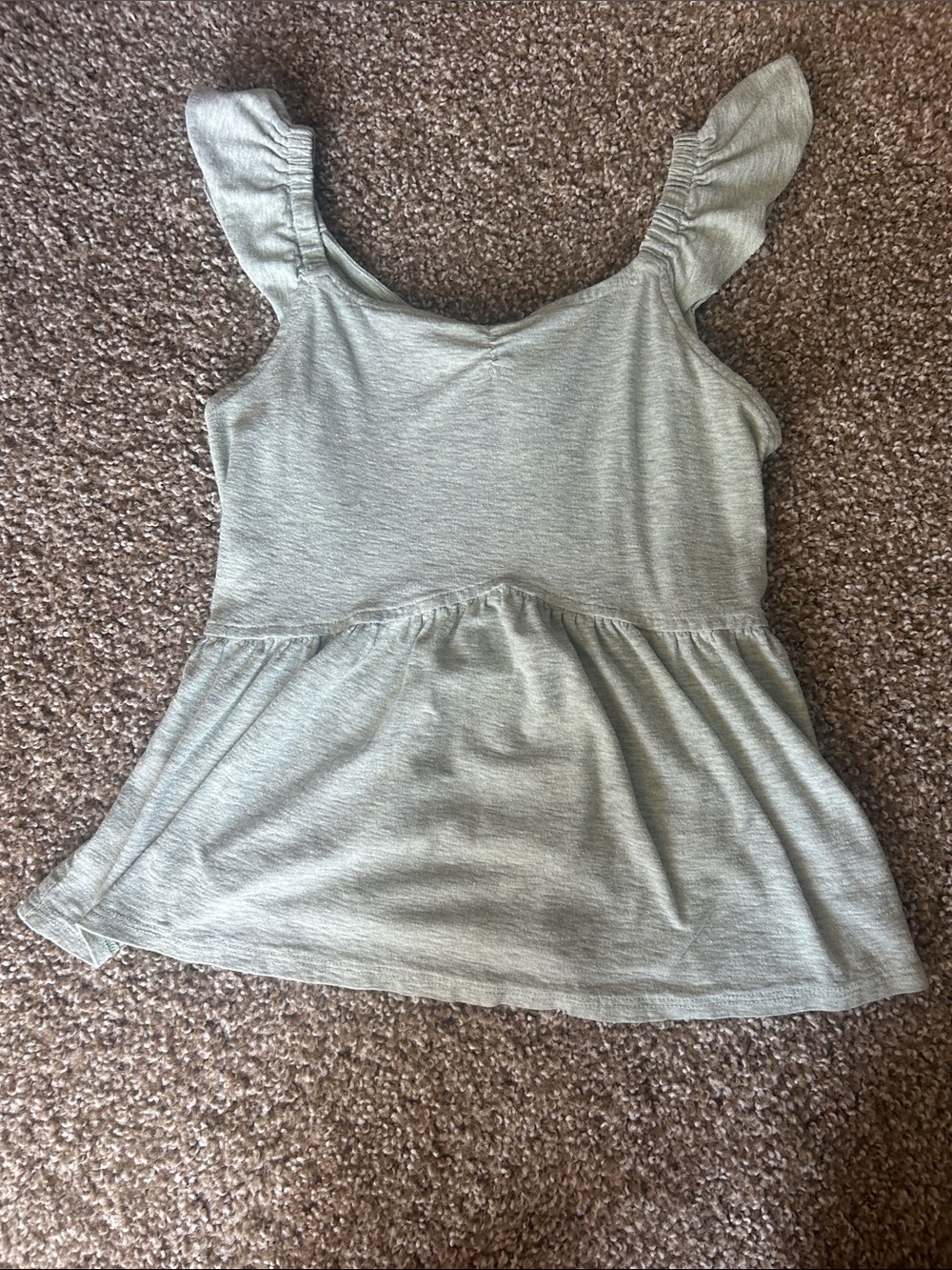 Casual Ruffle Strap Peplum Tank Top - Light Sage Green